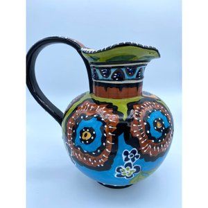 Blue Sky Clayworks Colorful Boho Decorative Folk Art Water Pitcher Jug Ceramic H